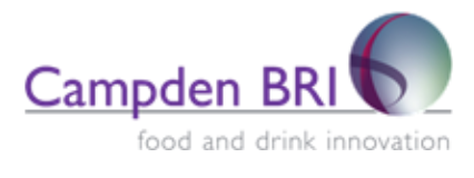 A logo featuring the text "Campden BRI" in purple, accompanied by the tagline "food and drink innovation." The design includes a stylized globe with a swirl, suggesting a focus on innovation in the food and beverage industry.